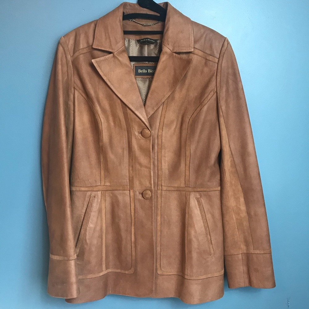 Bella Bicchi Leather Coat Jacket Brown Tan Western